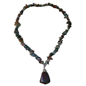 Vintage Artisan Natural Gemstone Stone Bead Collar Necklace Pendant Boho Earthy